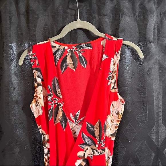 Red Floral Sleeveless Wrap Dress Made By zeagoo. Women’s Size Small. - Picture 4 of 8